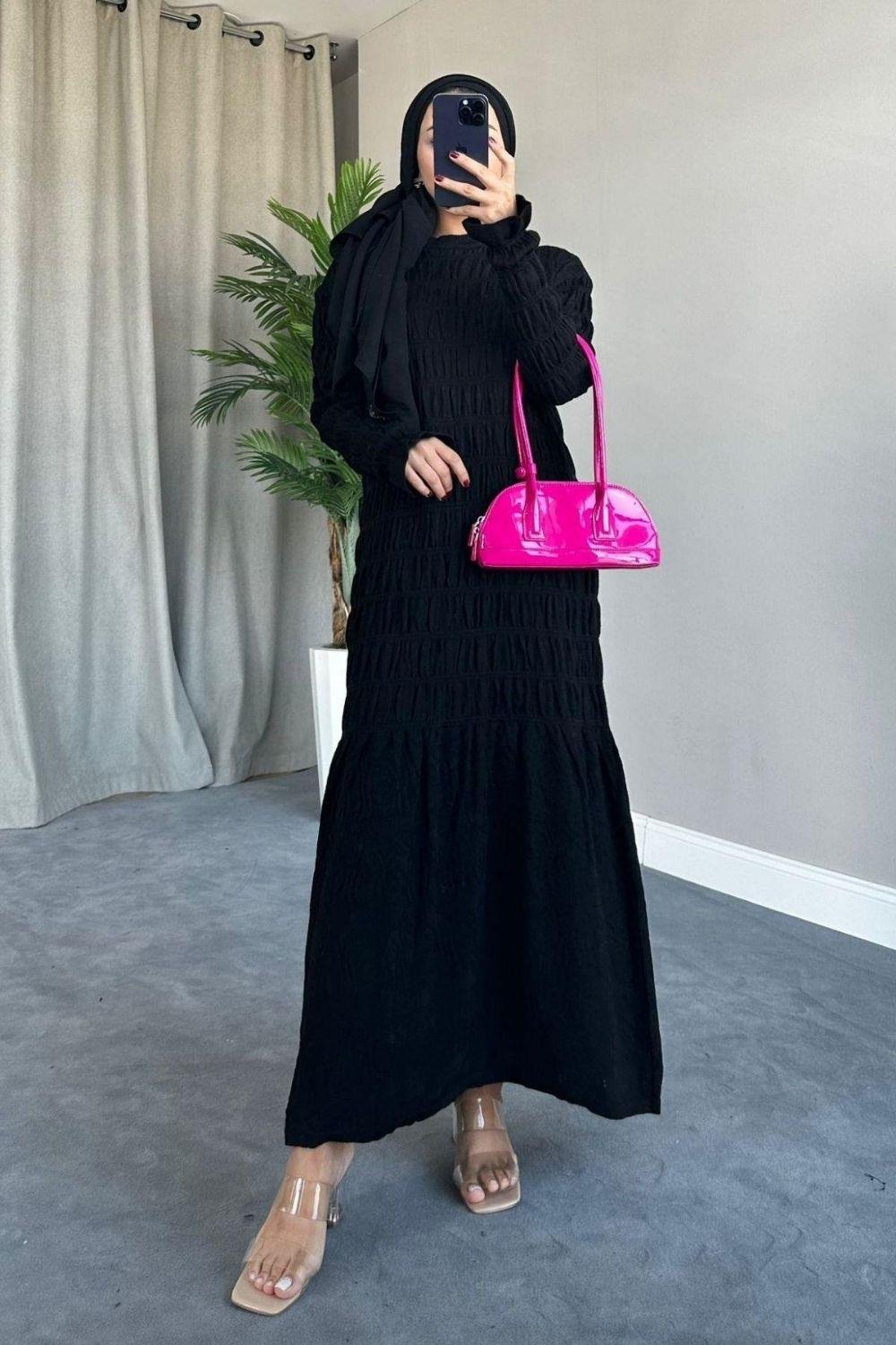 Gipeli Triko Elbise Siyah 8463 