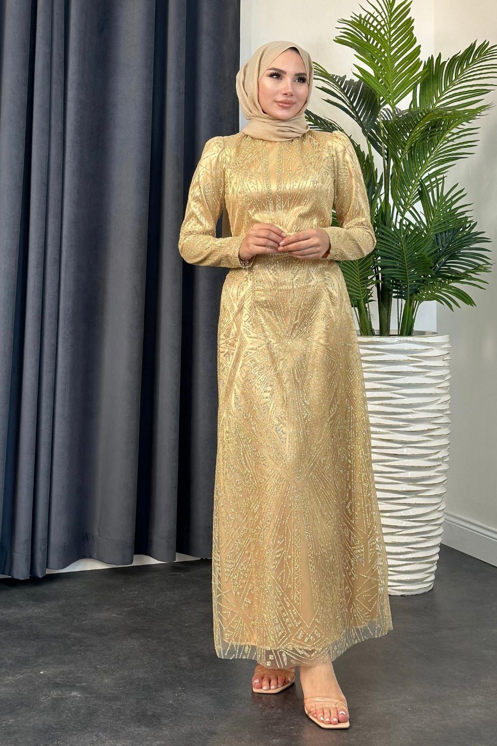 Simli Kalem Abiye Gold 8544 