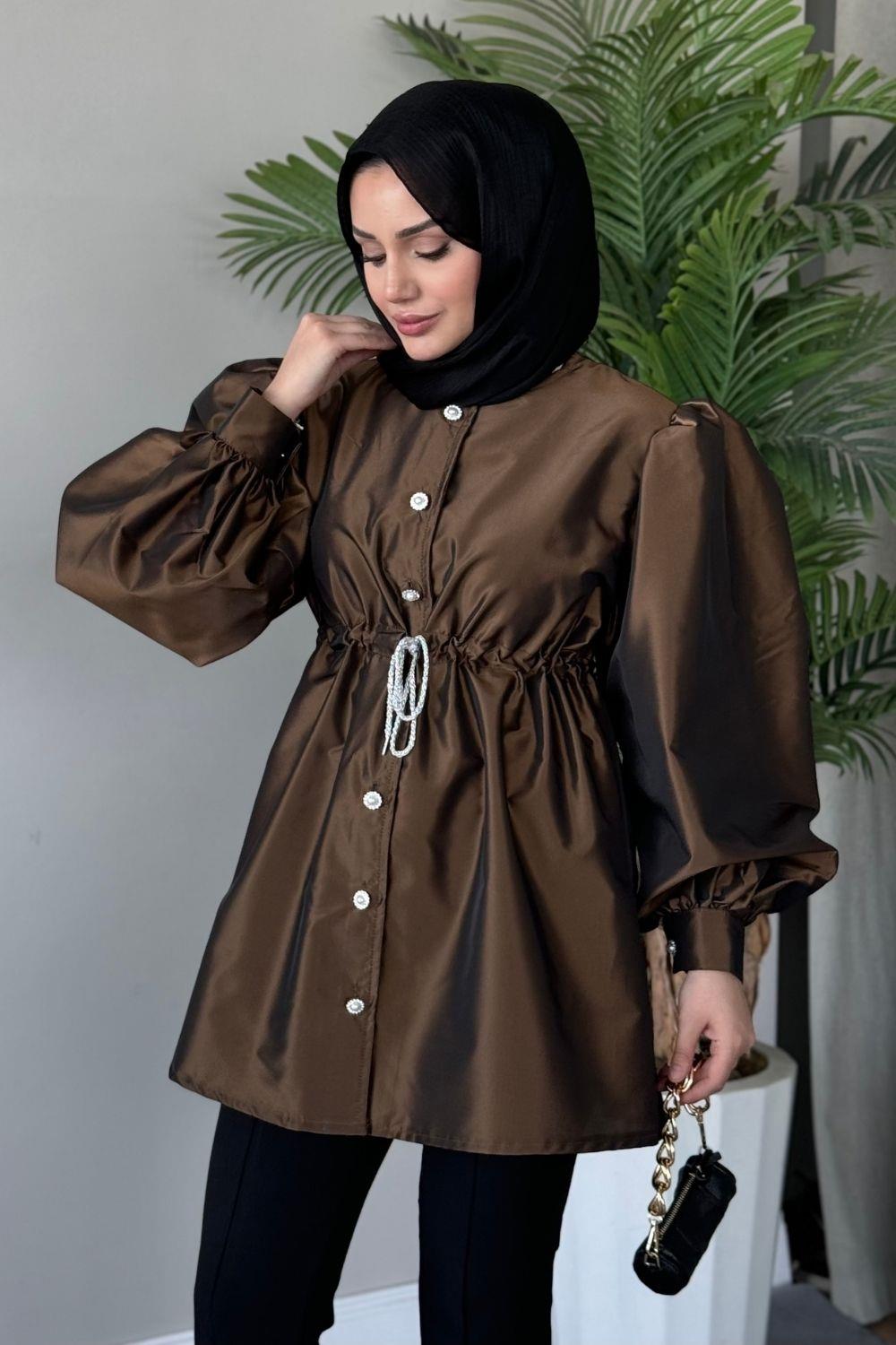 Mihrimah Taşlı Ceket Kahverengi 8579 