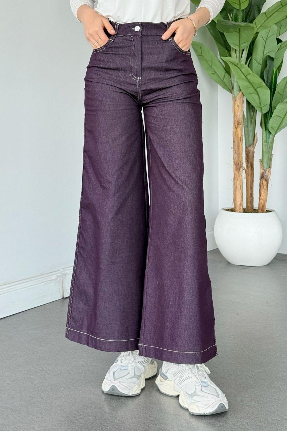 Bol Paça Kot Pantolon Mürdüm 880 