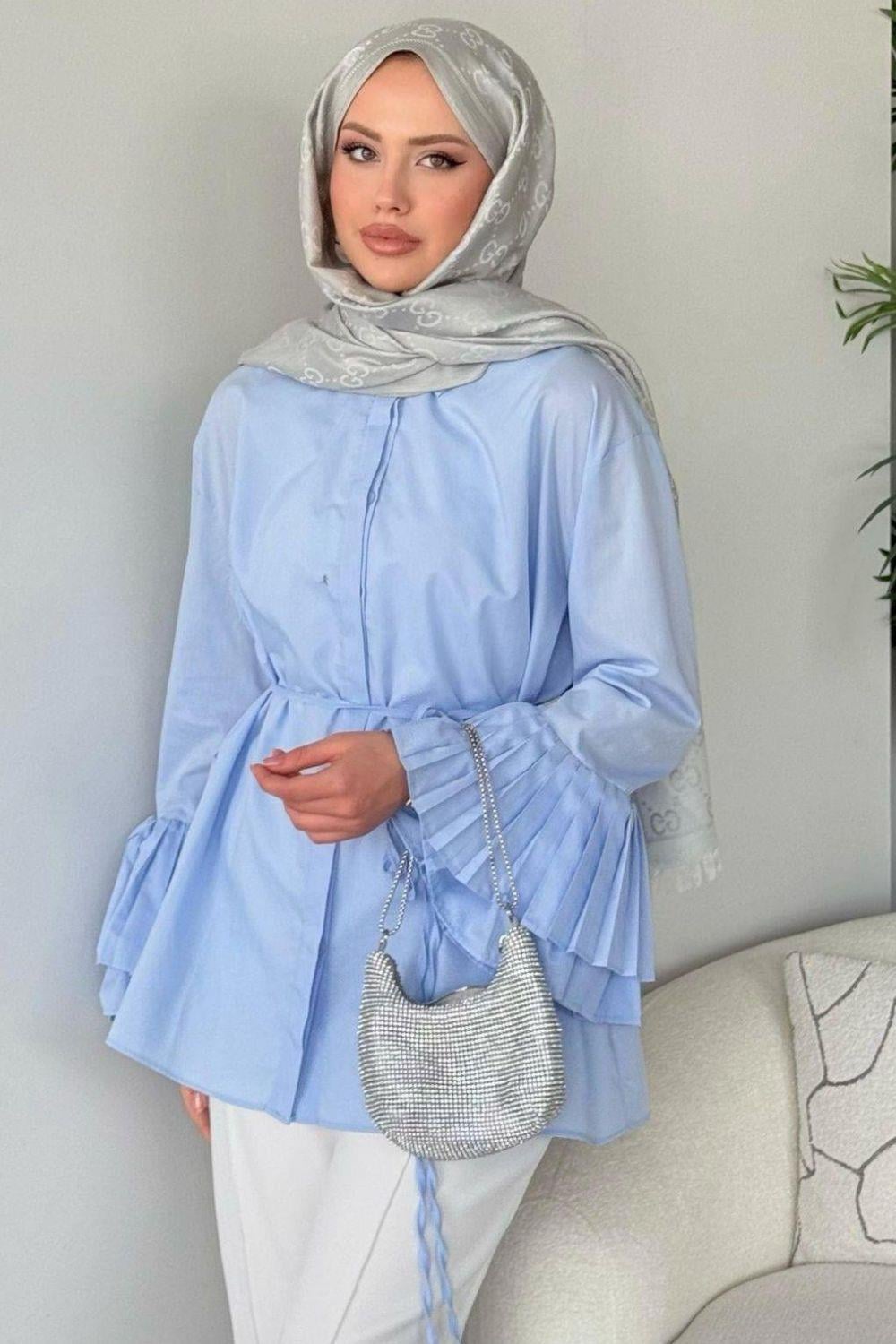 Kolu Piliseli Uzun Gömlek Bebe Mavisi 8973 