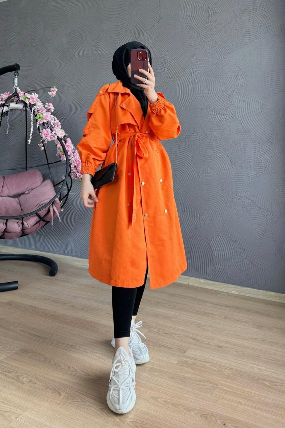 Çıtçıtlı Trençkot Turuncu 9091 