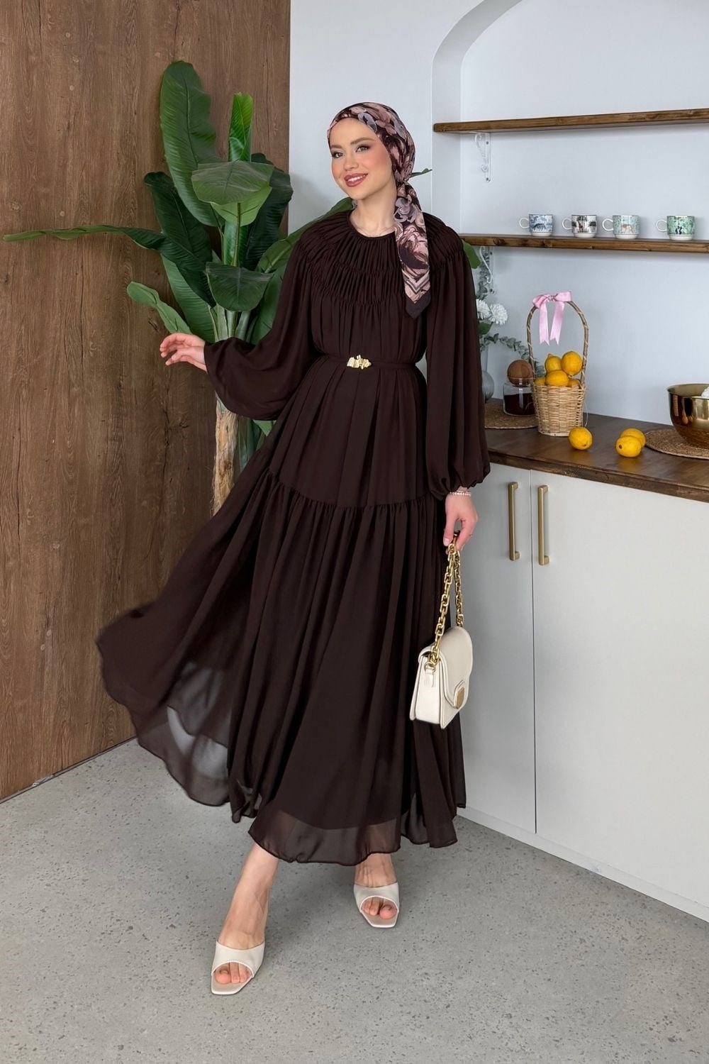 Nilüfer Şifon Elbise Kahverengi 91080 