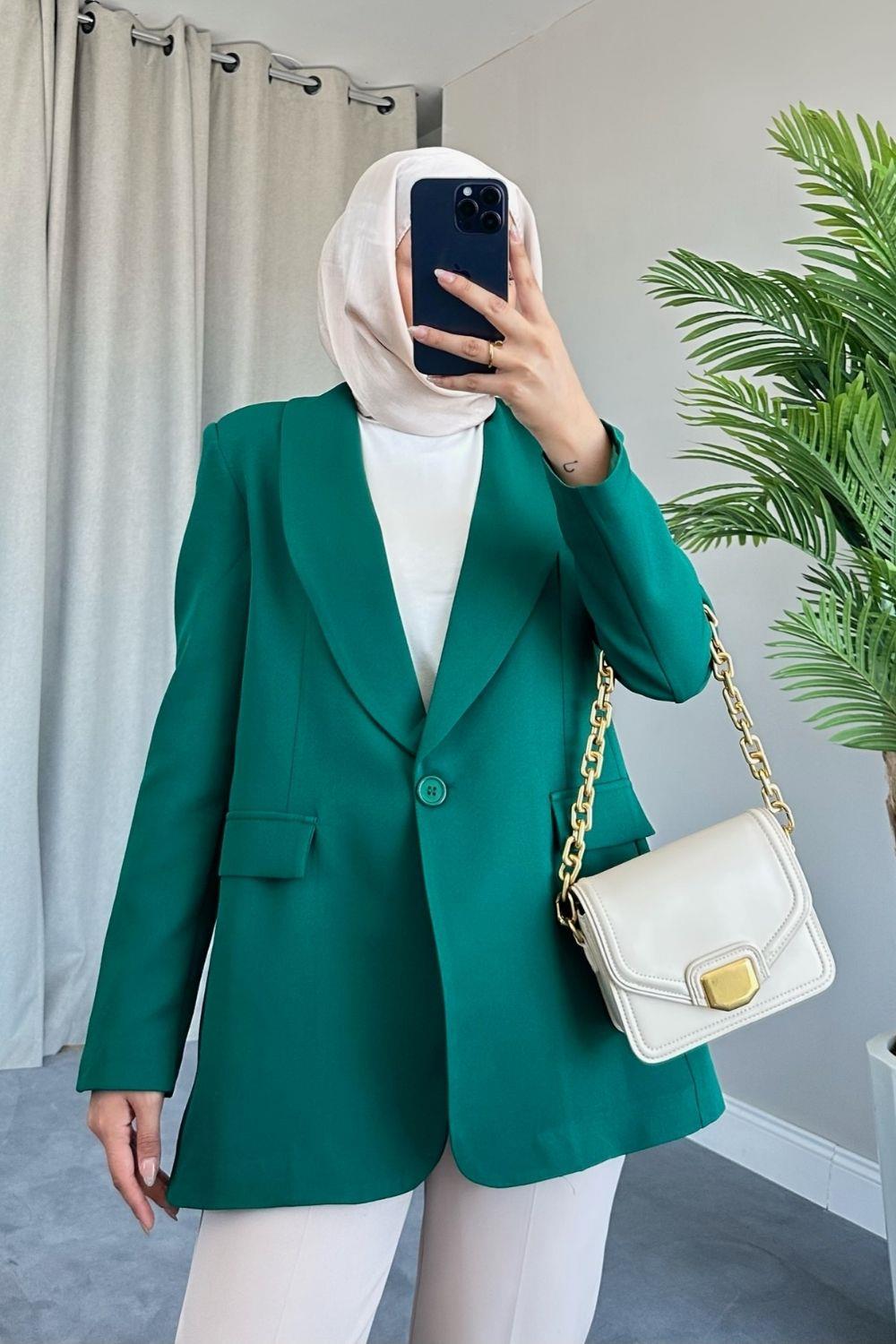 Tek Düğmeli Blazer Ceket Zümrüt 9295 