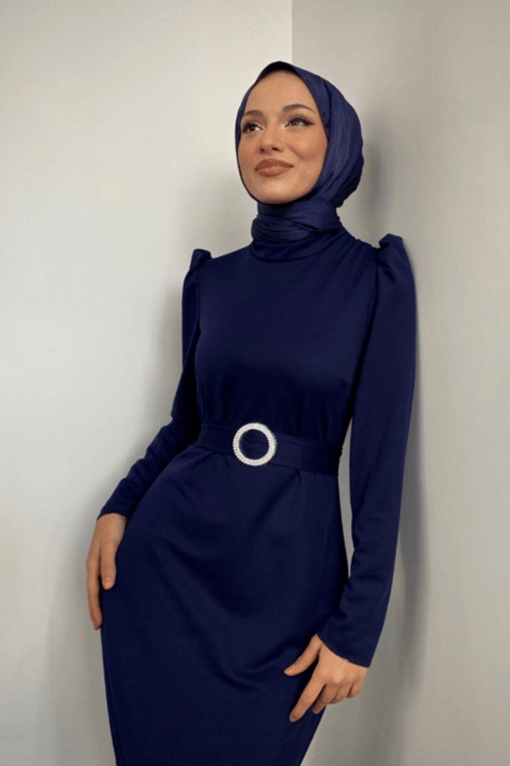 Altı Volanlı Elbıse Lacivert 9393 