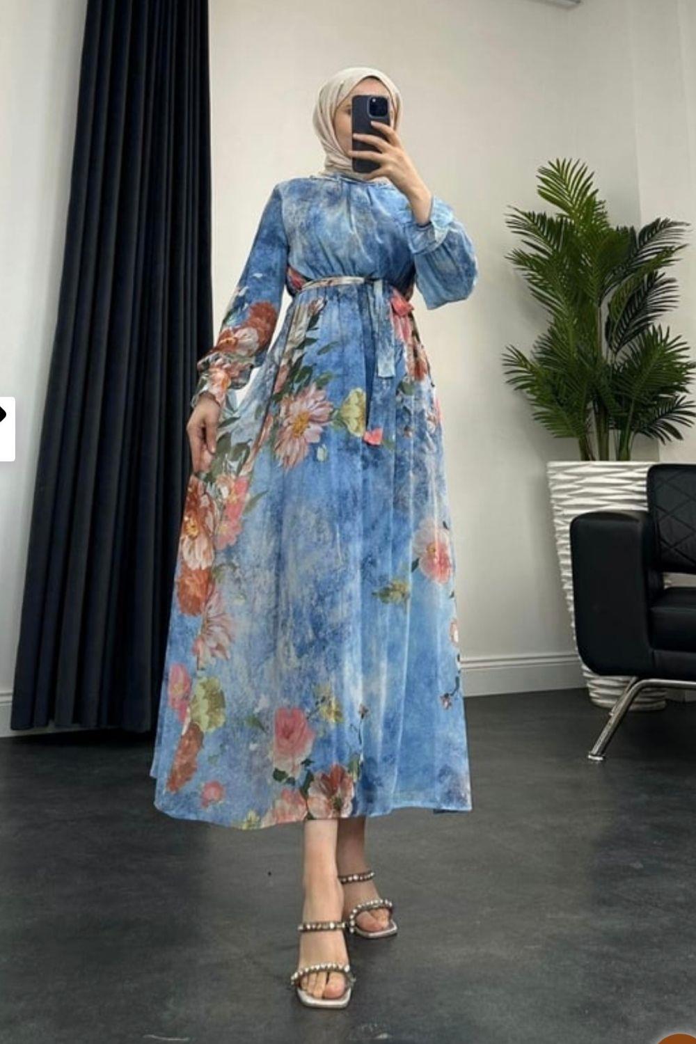 Nadya Astarlı Elbise Mavi 9437 