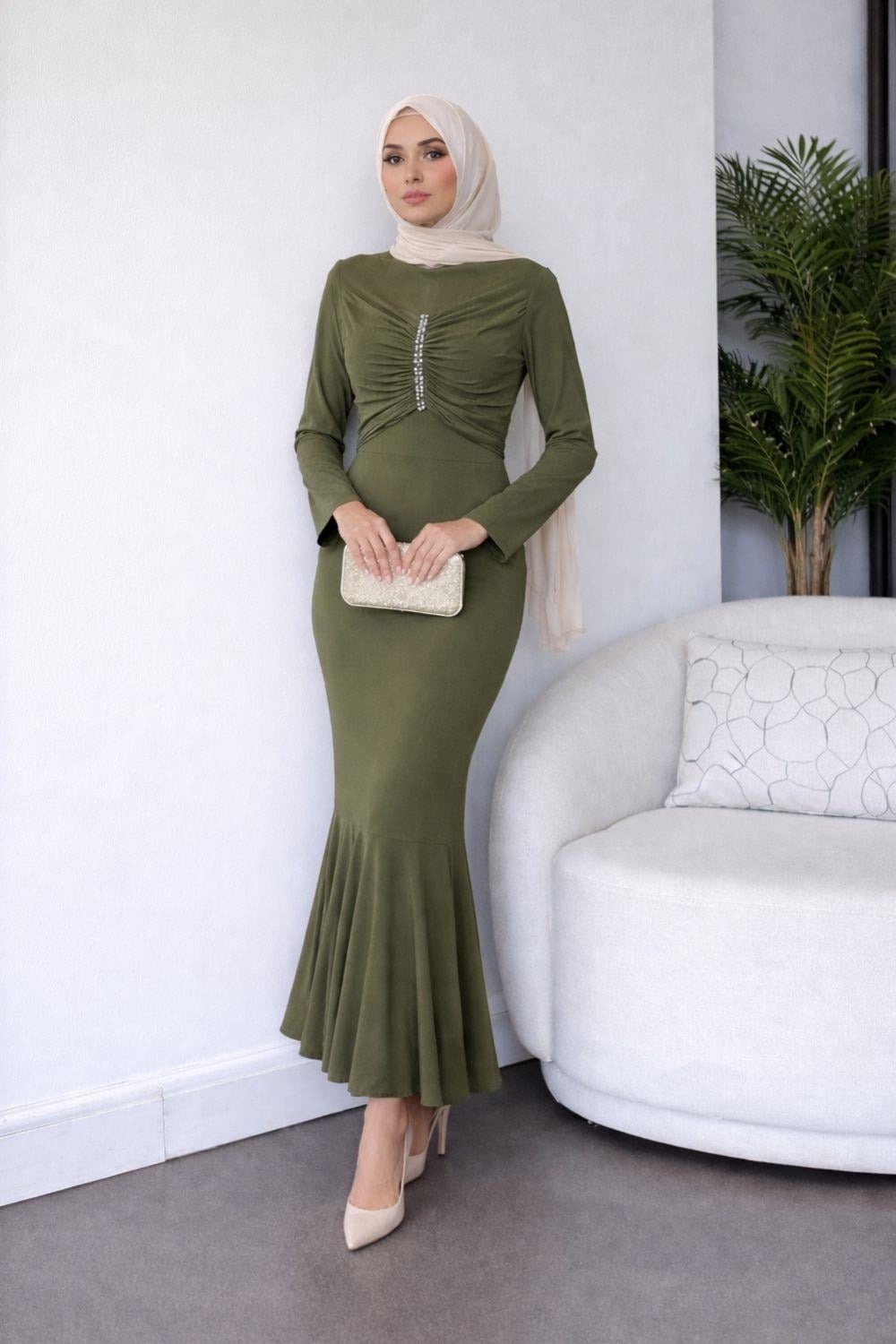 Sandy Taşlı Elbise Haki 9612 