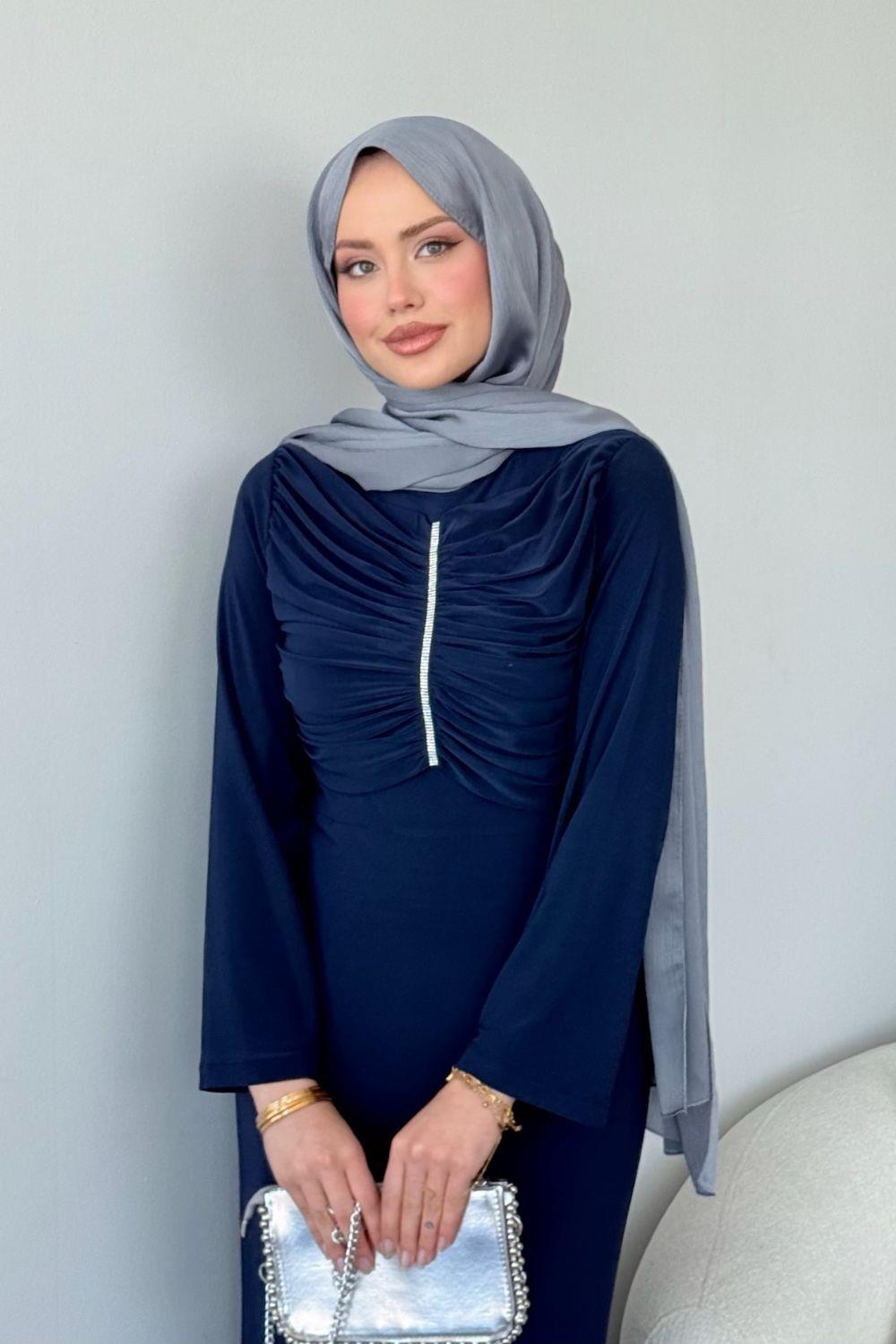 Sandy Taşlı Elbise Lacivert 9612 