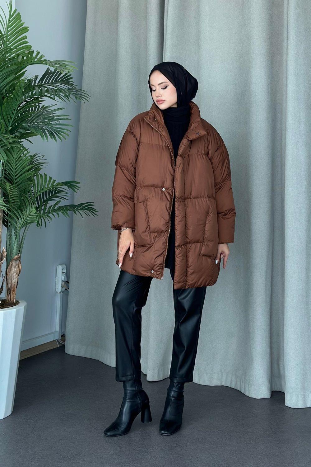 Cepli Şişme Mont Kahverengi 9797 