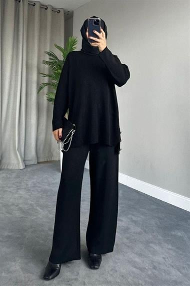 Metal Düğmeli Triko Takım Siyah 2230 