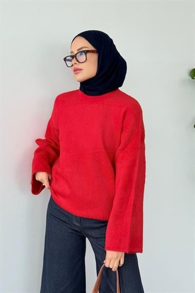 Manolya Kol Salaş Kedi Sakal Bluz Kırmızı 25440 