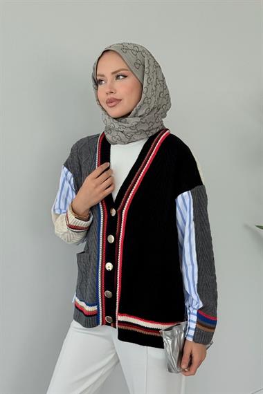 Ester Gömlekli Triko Ceket Siyah 25460 