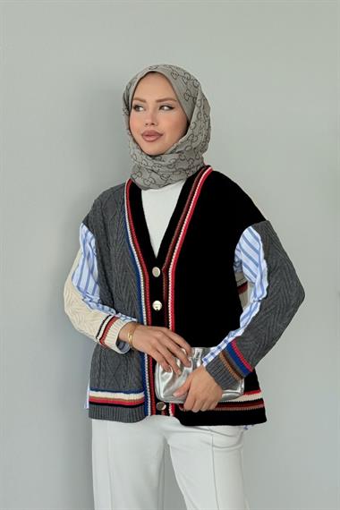 Ester Gömlekli Triko Ceket Siyah 25460 