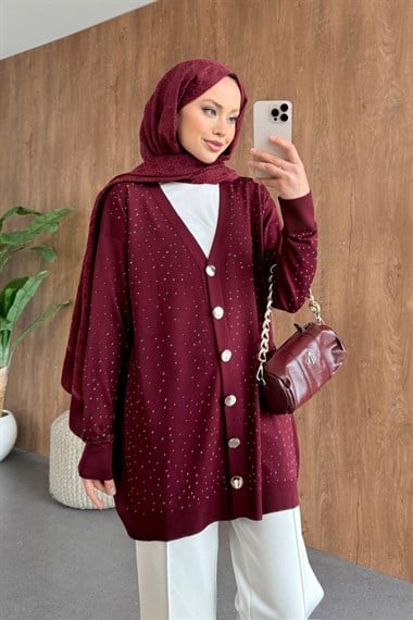 Nepal Taşlı Hırka Bordo 25500 