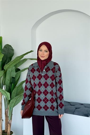 Kokina Baklava Desen Kazak Gri 25790 