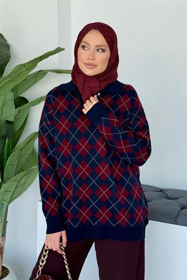 Kokina Baklava Desen Kazak Lacivert 25790 