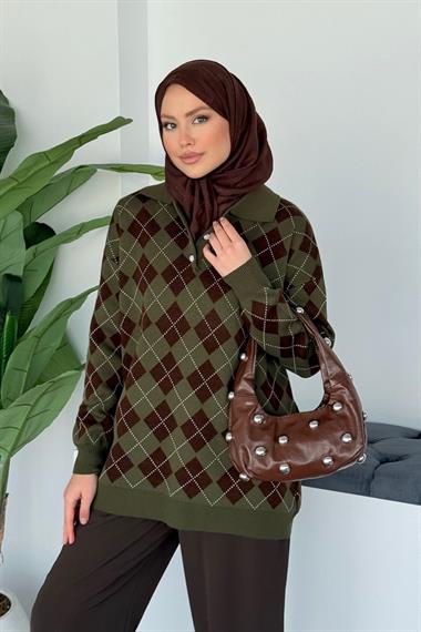 Kokina Baklava Desen Kazak Yeşil 25790 