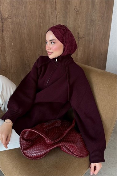 Rosie Fermuarlı Hırka Mürdüm 25800 
