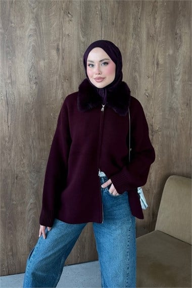 Julie Kürk Yaka Hırka Bordo 26248 