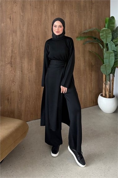 Lafeza Atkı Detay Merserize Takım Siyah 26268 