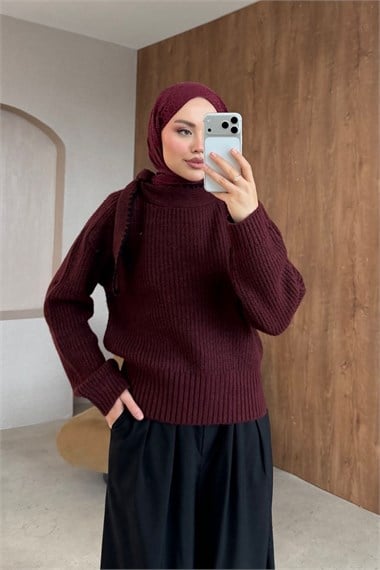 İkonik Yaka Dty Kazak Bordo 2650 