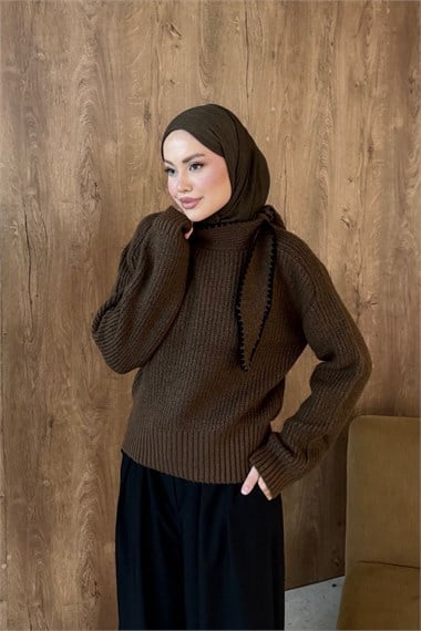 İkonik Yaka Dty Kazak Kahverengi 2650 