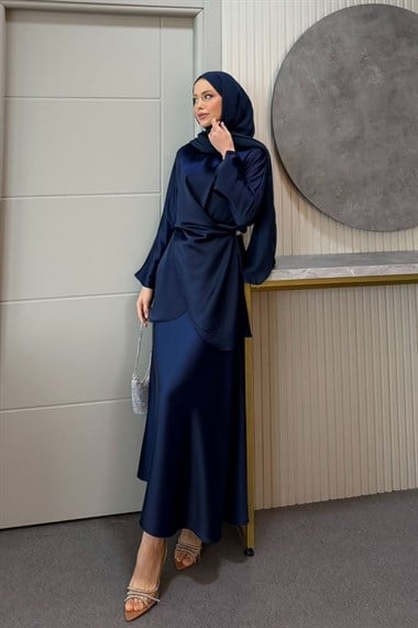 Olga Saten Etekli Takım Lacivert 5161 