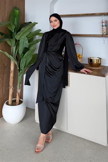 Noctira Saten Elbise Siyah 6301 