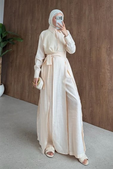 Celine Yırtmaçlı Pantolonlu Takım Somon 8058 