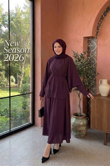 Zena Pelerinli Elbise Bordo 8064 