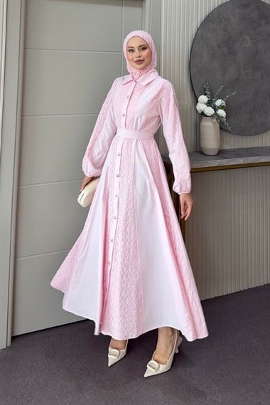 Romantik Dantel Detaylı Elbise Pembe 80650 