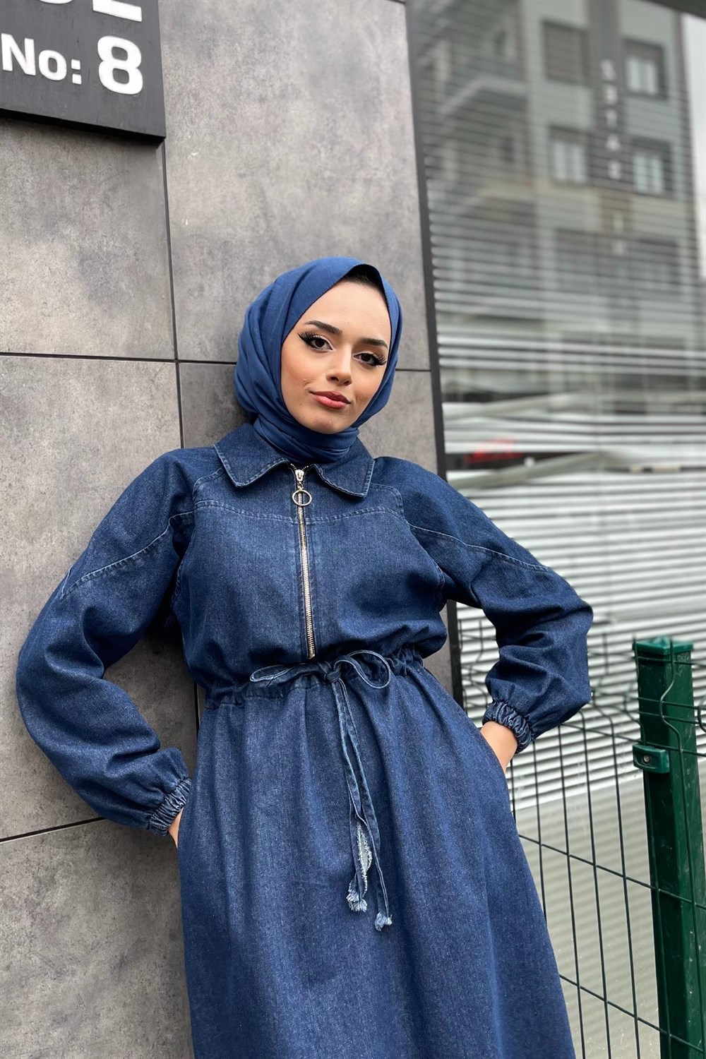 Fermuarlı Kot Elbise Mavi – Şule Giyim | Tesettür Giyim