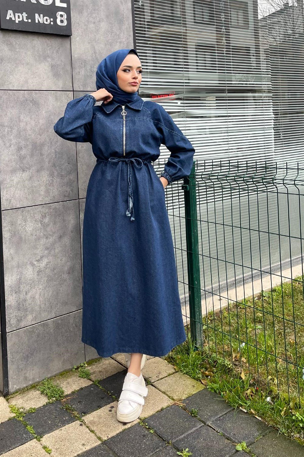 Fermuarlı Kot Elbise Mavi - Şule Giyim | Tesettür Giyim | Yeni Sezon Kadın  Giyim Modelleri
