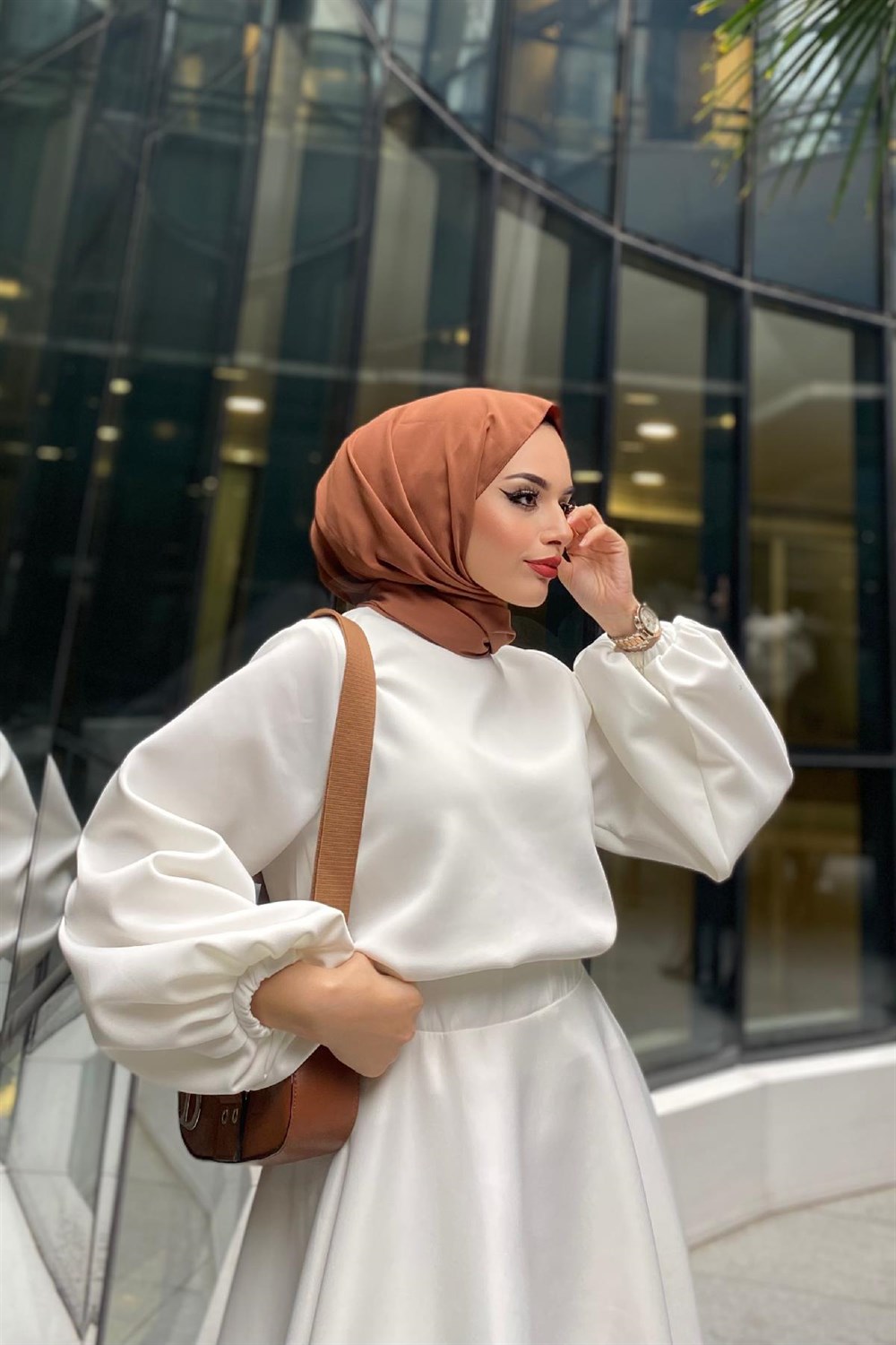Balon Kol Scuba Etekli Takım Beyaz – Şule Giyim | Tesettür Giyim
