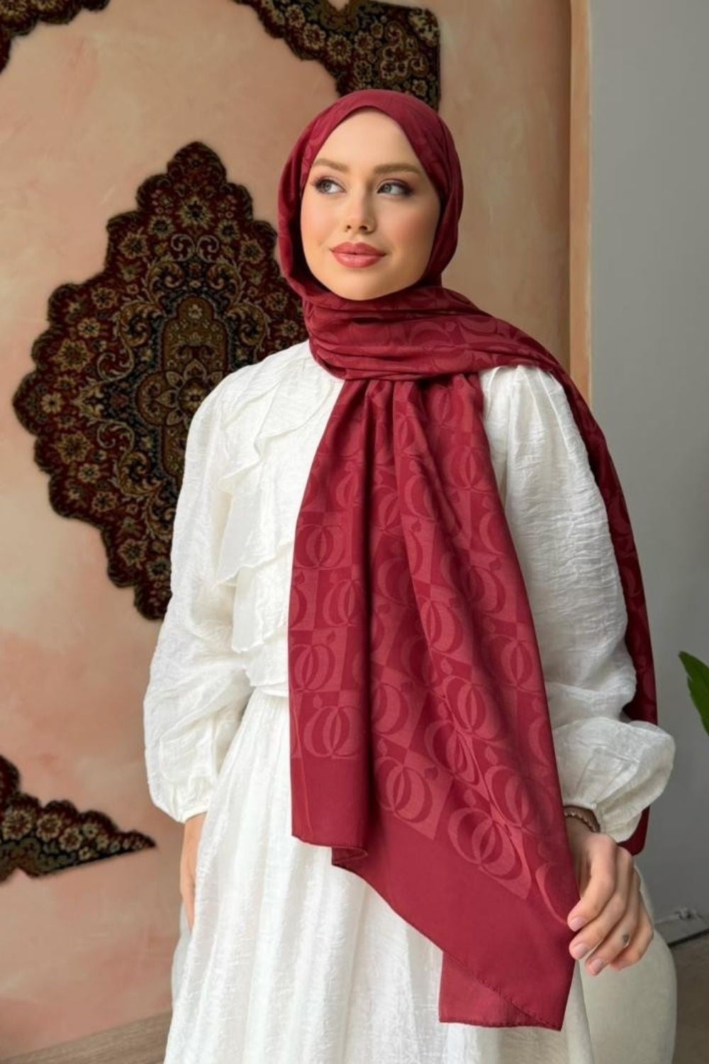 Halka Jakar Şal Bordo 100 