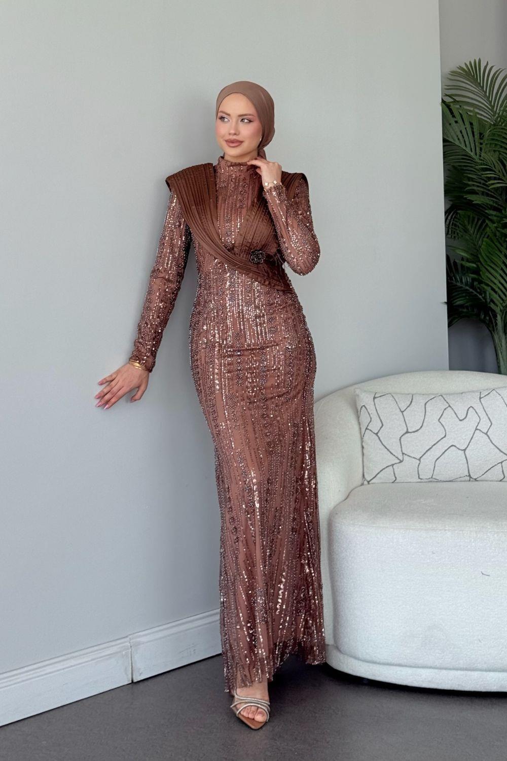 Botanica Tasarım Abiye Kahverengi 10026 