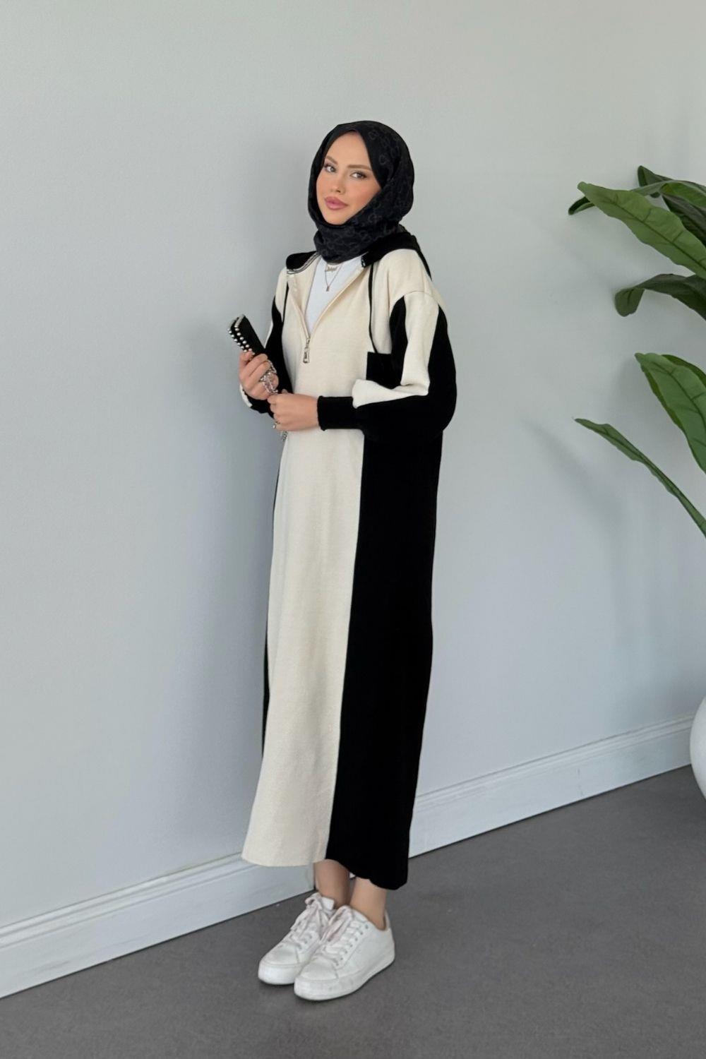 Samira Kapüşonlu Spor Triko Elbise Siyah 10035 