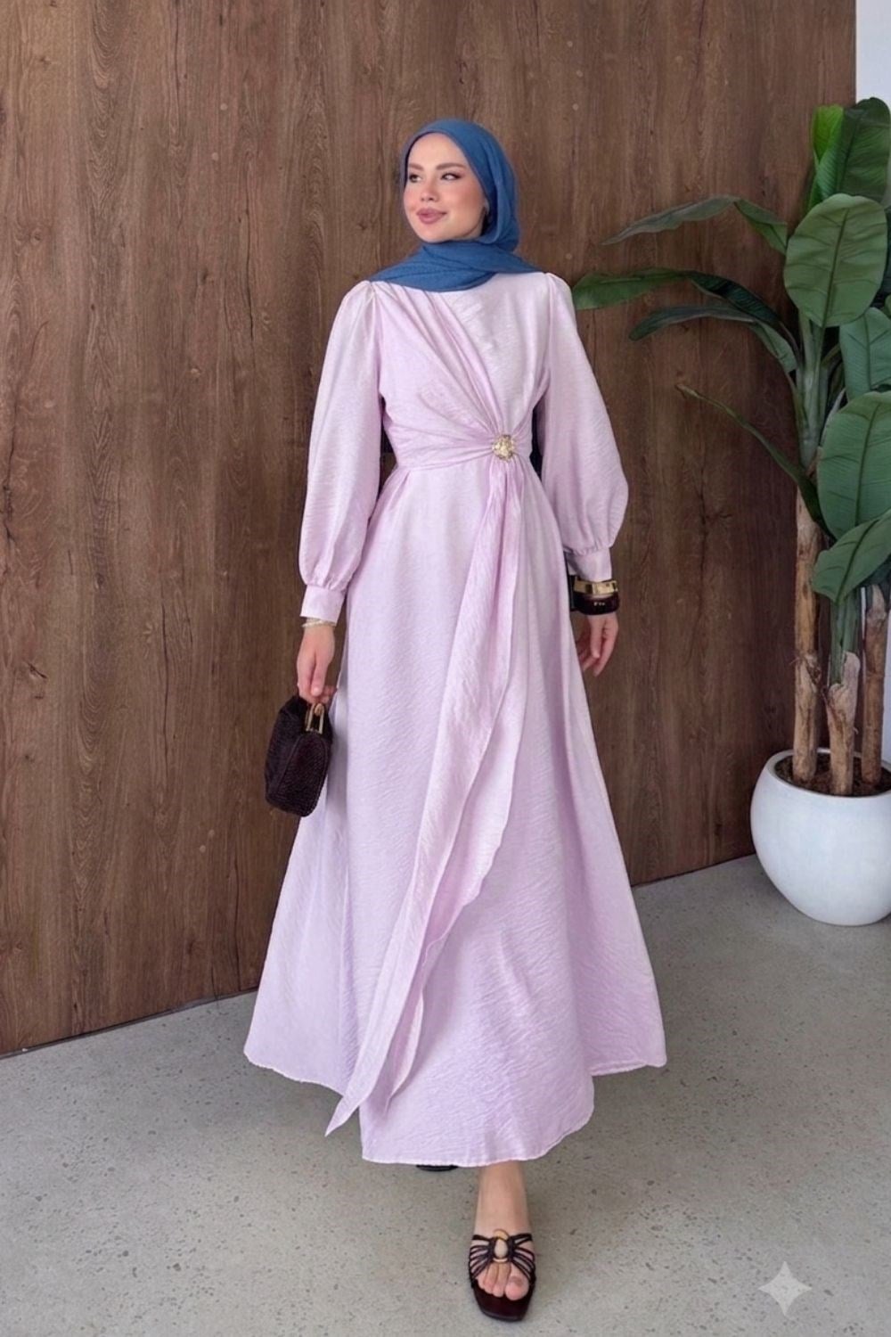 Gül Toka Detay Elbise Pembe 10071 
