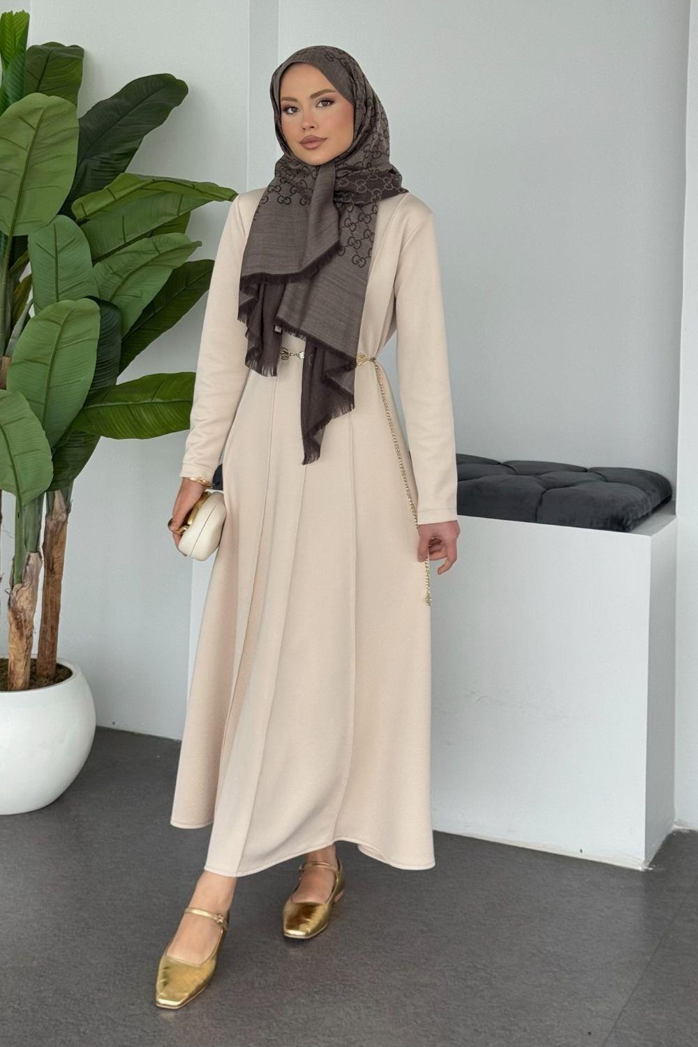 Eline Dalgıç Elbise Bej 10101 