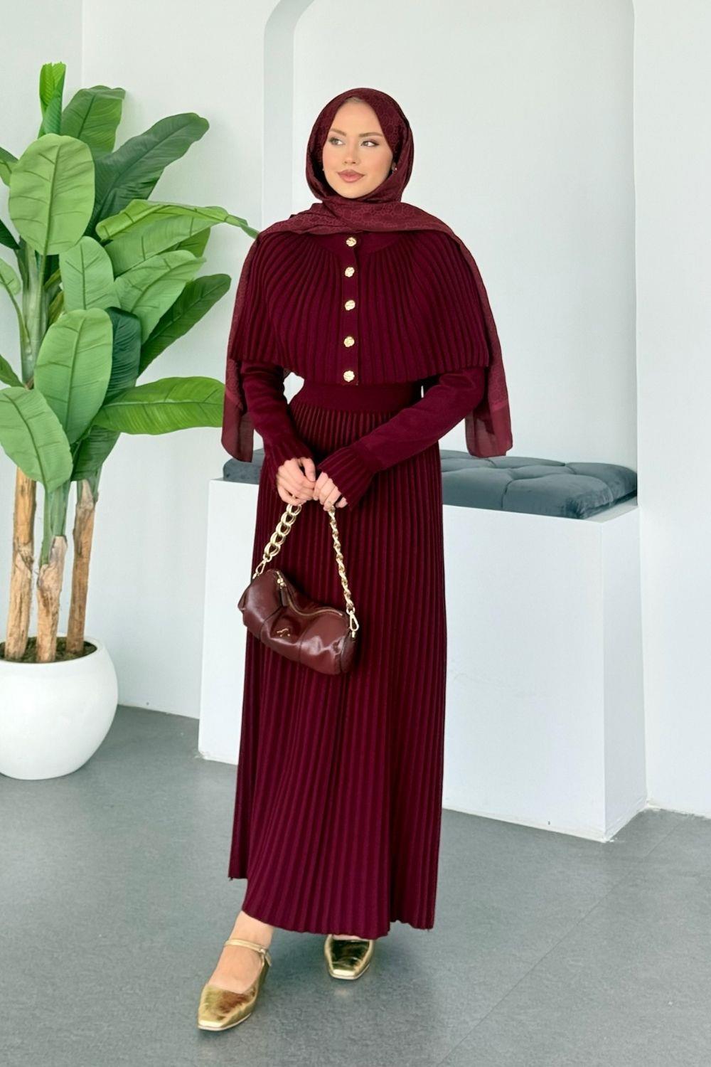 Kelebek Piliseli Etekli Takım Bordo 10200 