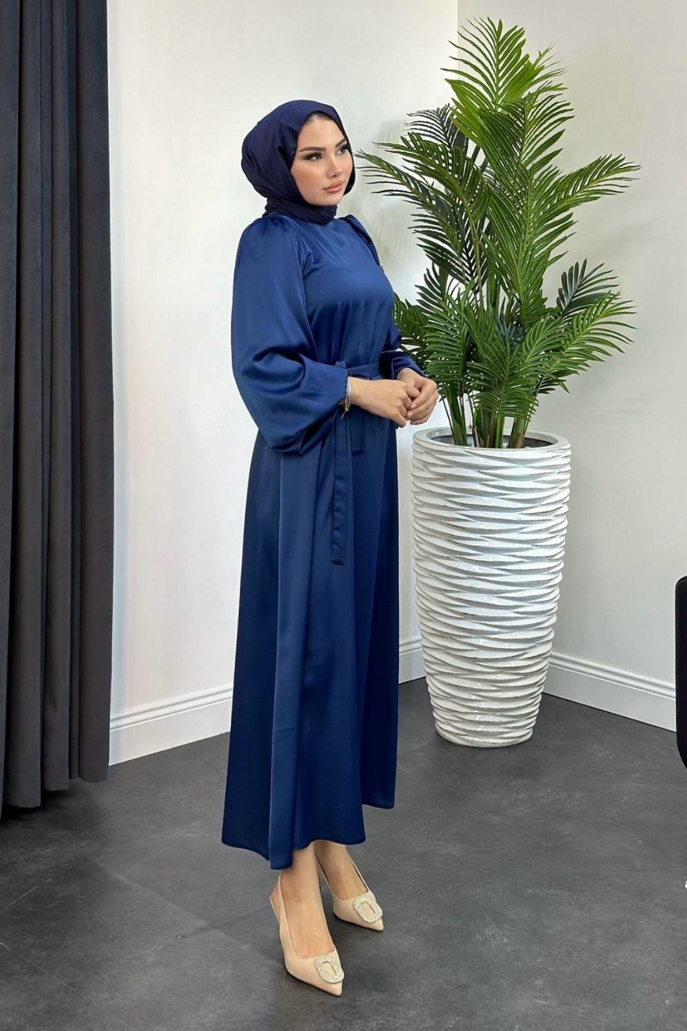 Sare Saten Elbise Lacivert 1065 