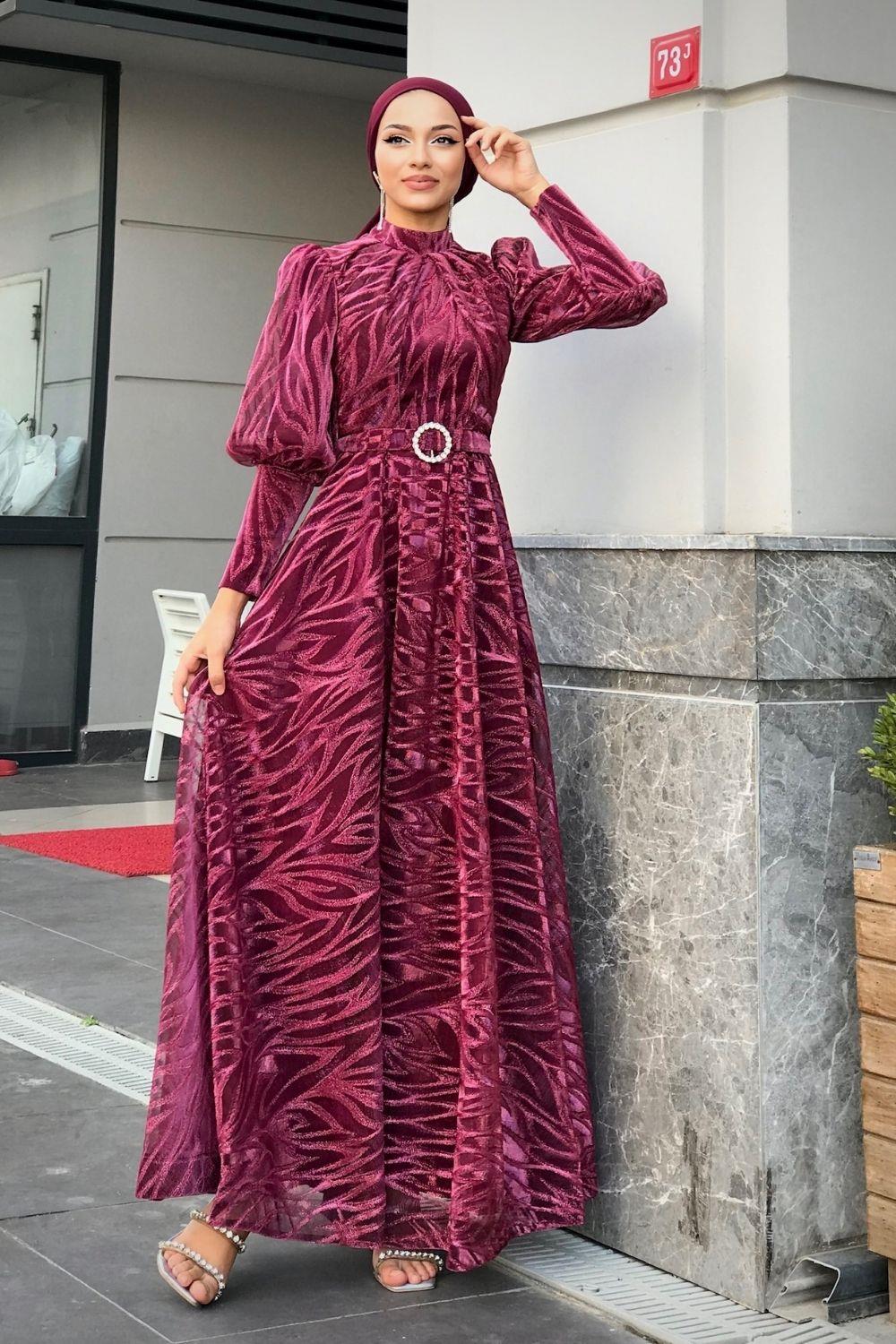 Lisa Simli Abiye Fuşya 1078 