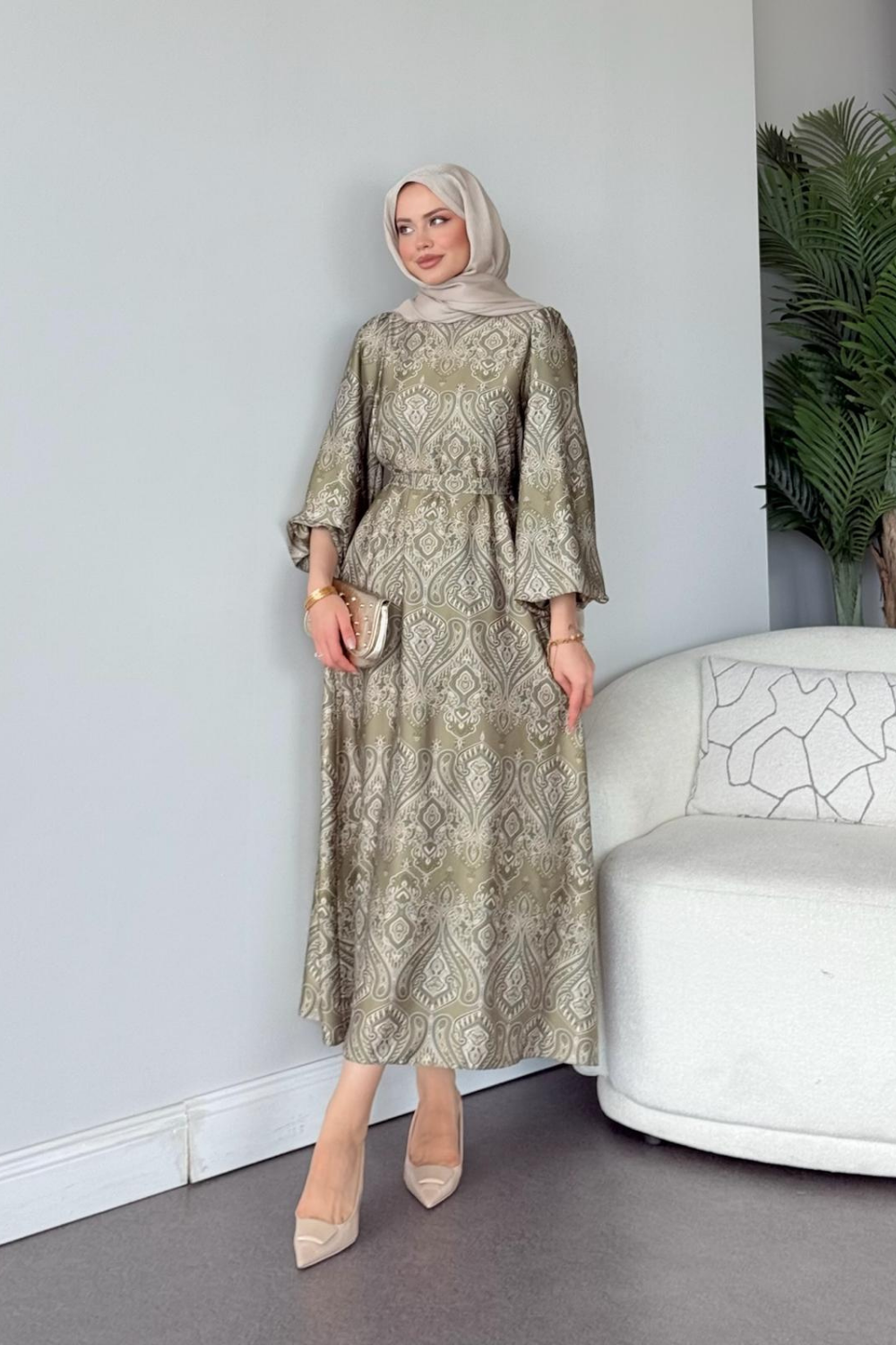 Fas Saten Elbise Haki 114000 