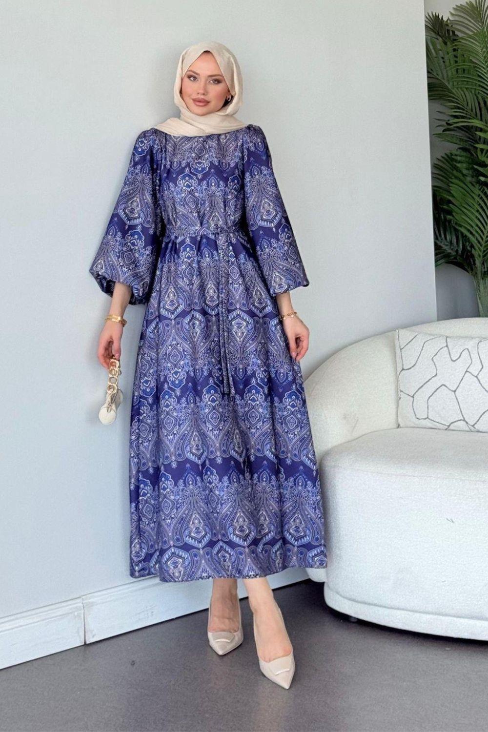 Fas Saten Elbise Mavi 114000 