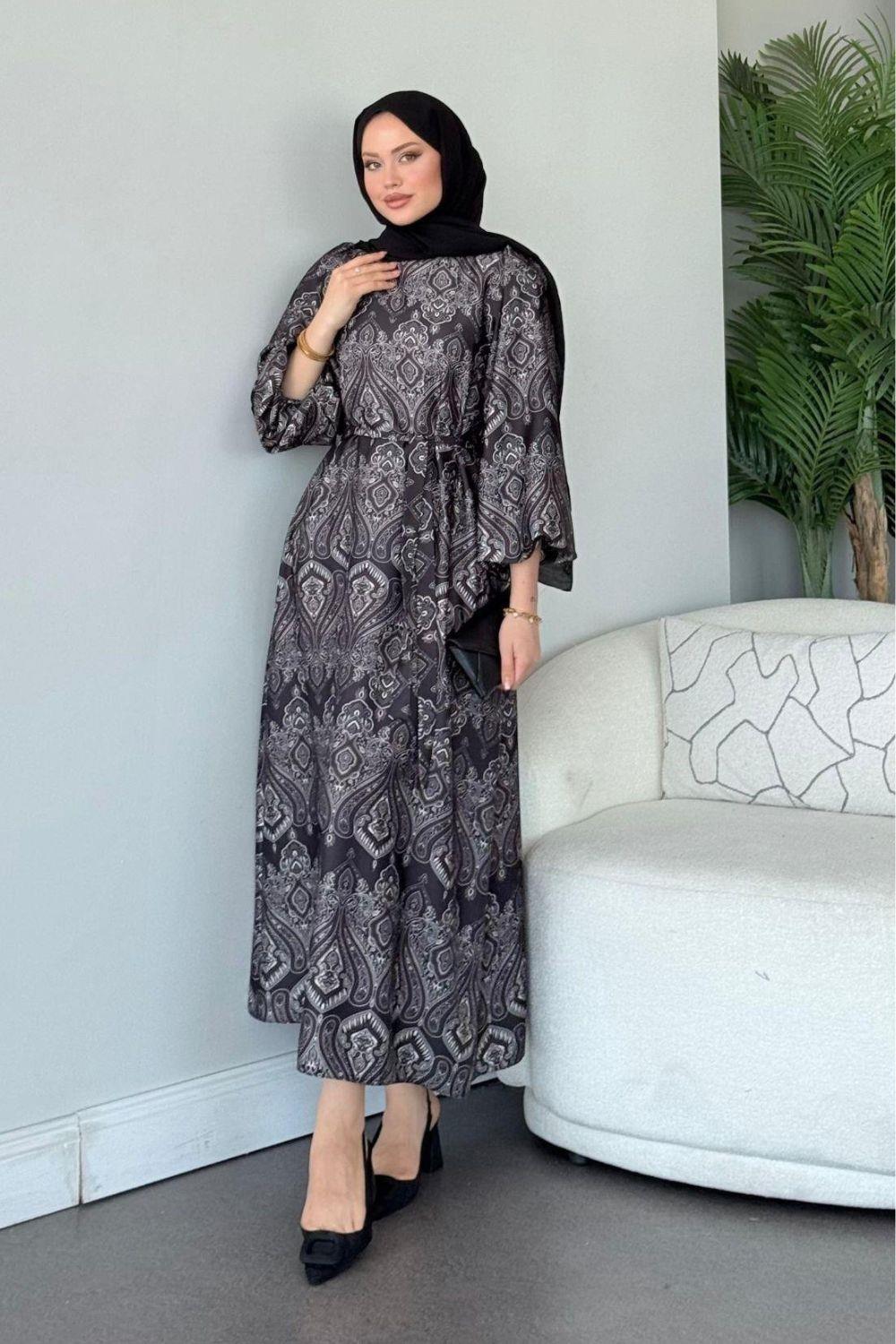 Fas Saten Elbise Siyah 114000 