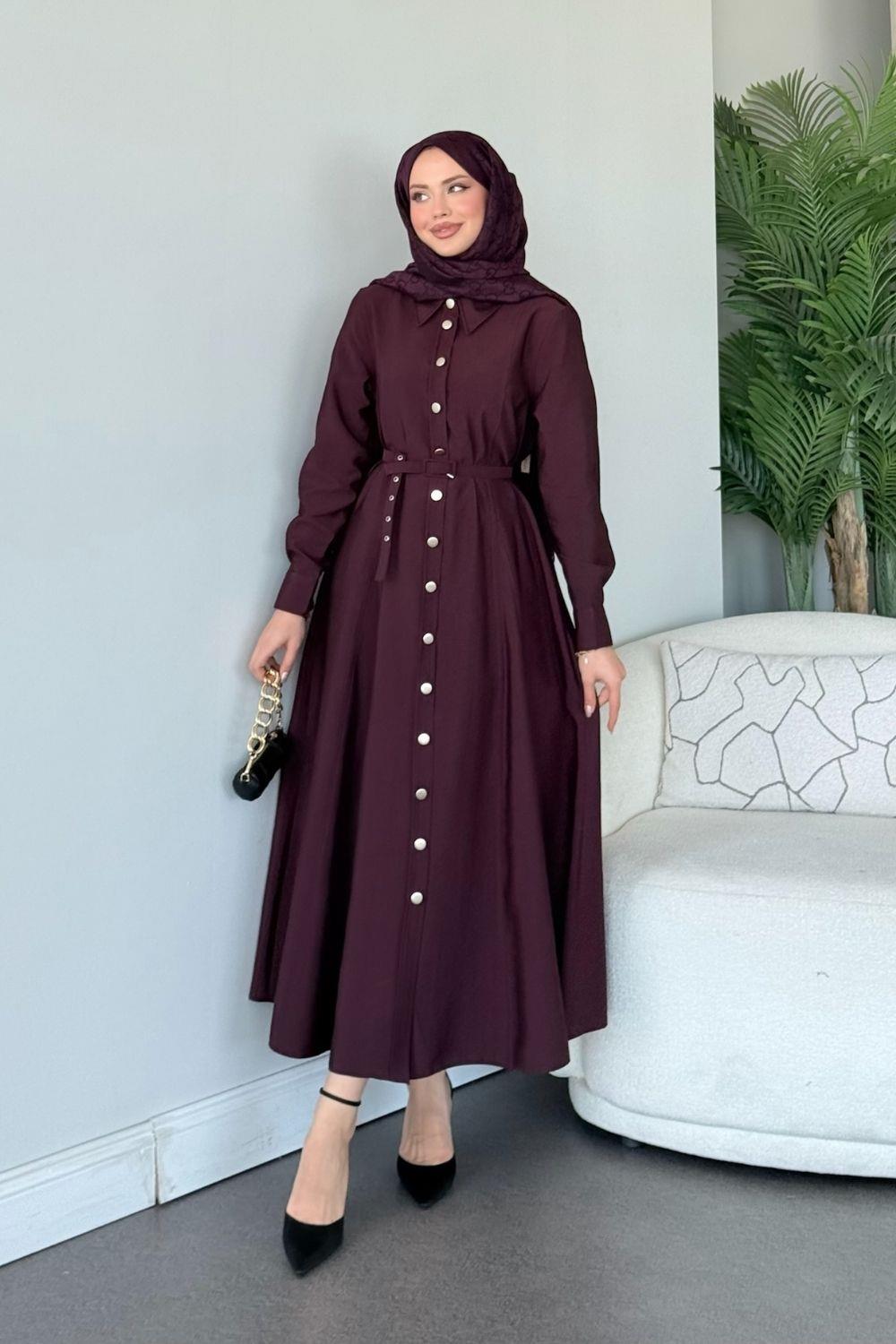 Dalyan Kemerli Elbise Mürdüm 1144 