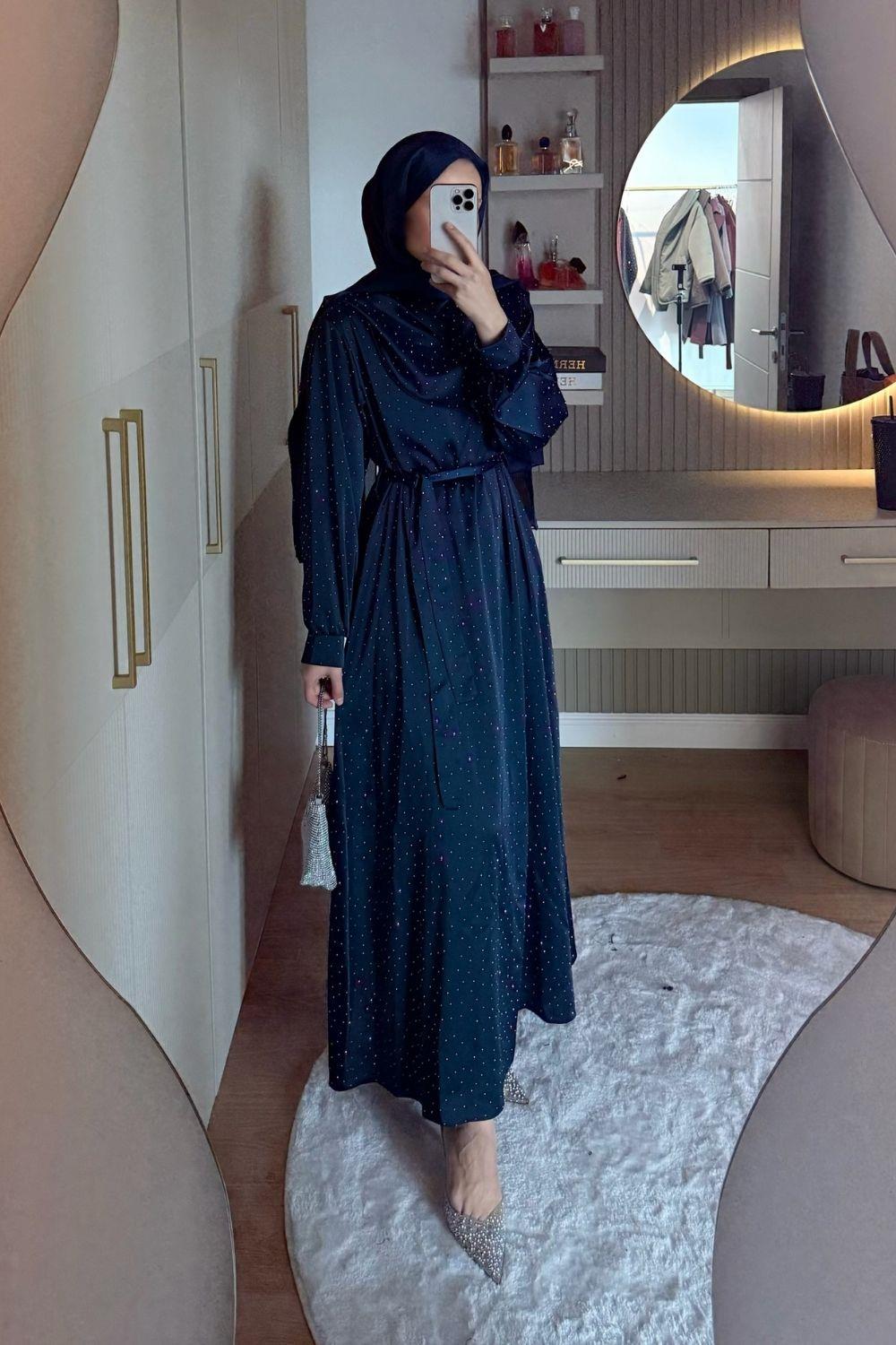 Su Taşlı Elbise Lacivert 1158 