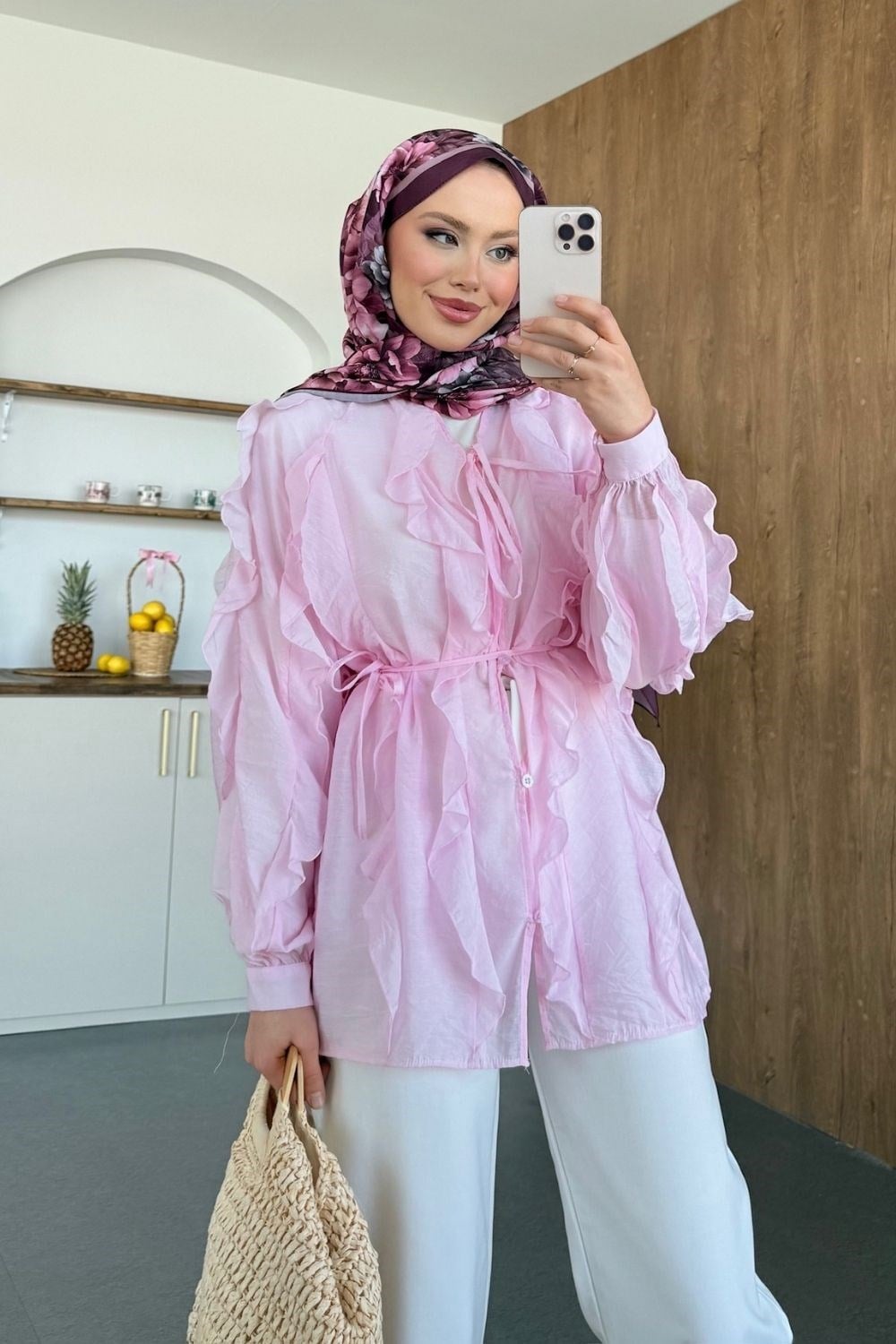Fırfırlı Gömlek Pembe 1263-1 