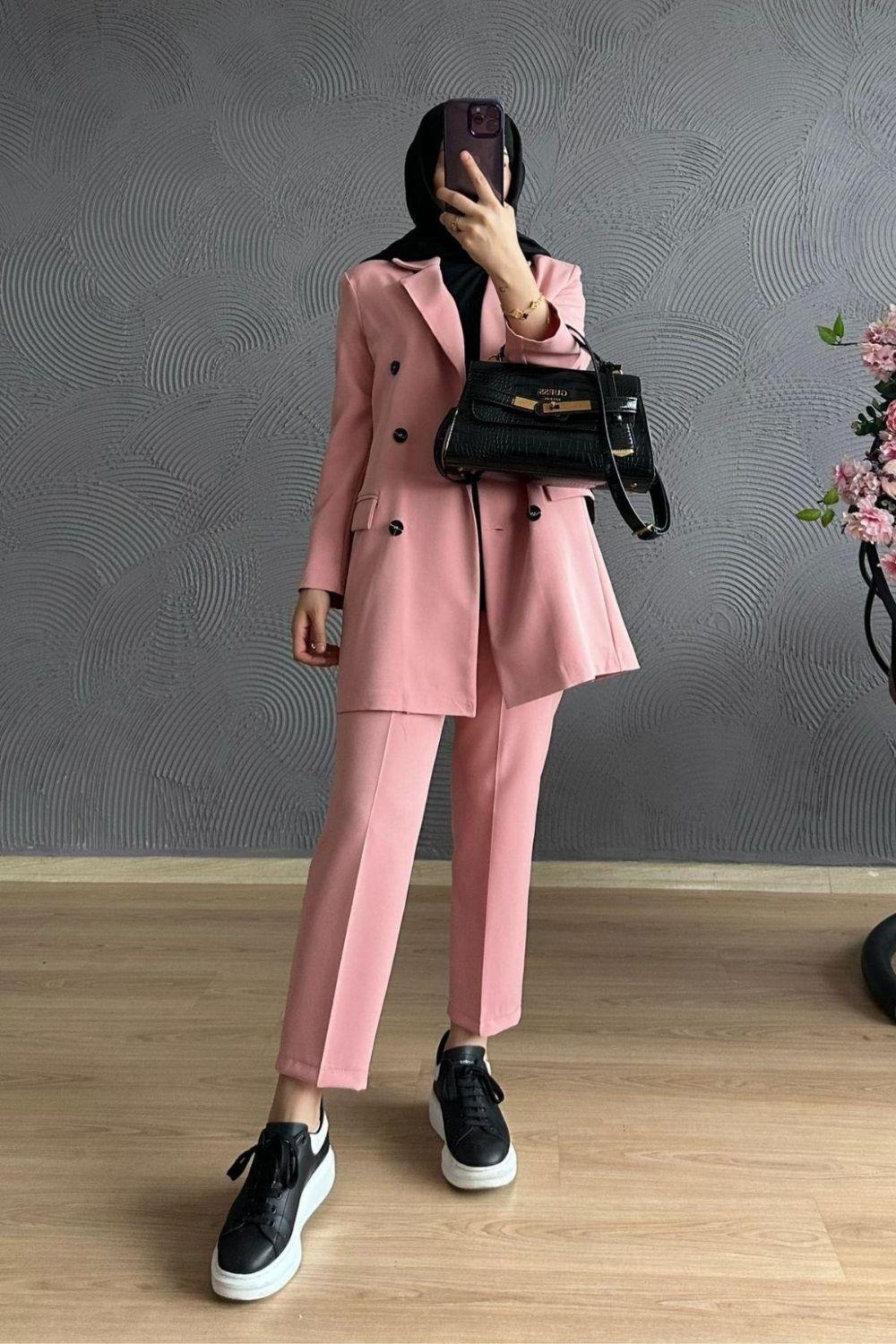 Blazer Ceketli Pantolonlu Takım Pudra 1284 