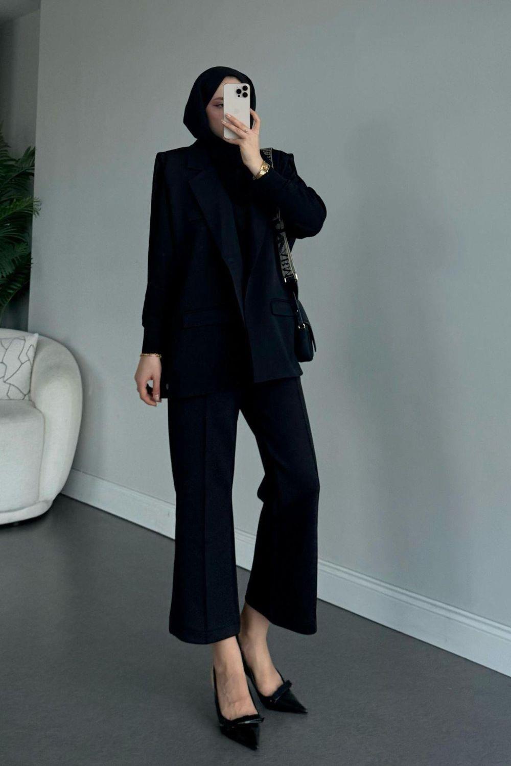 Kemerli Blazer Ceket Siyah 13000 